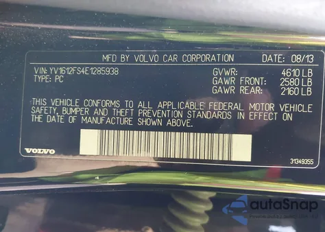 2014 Volvo S60 T5 from USA, damaged, VIN YV1612FS4E1285938